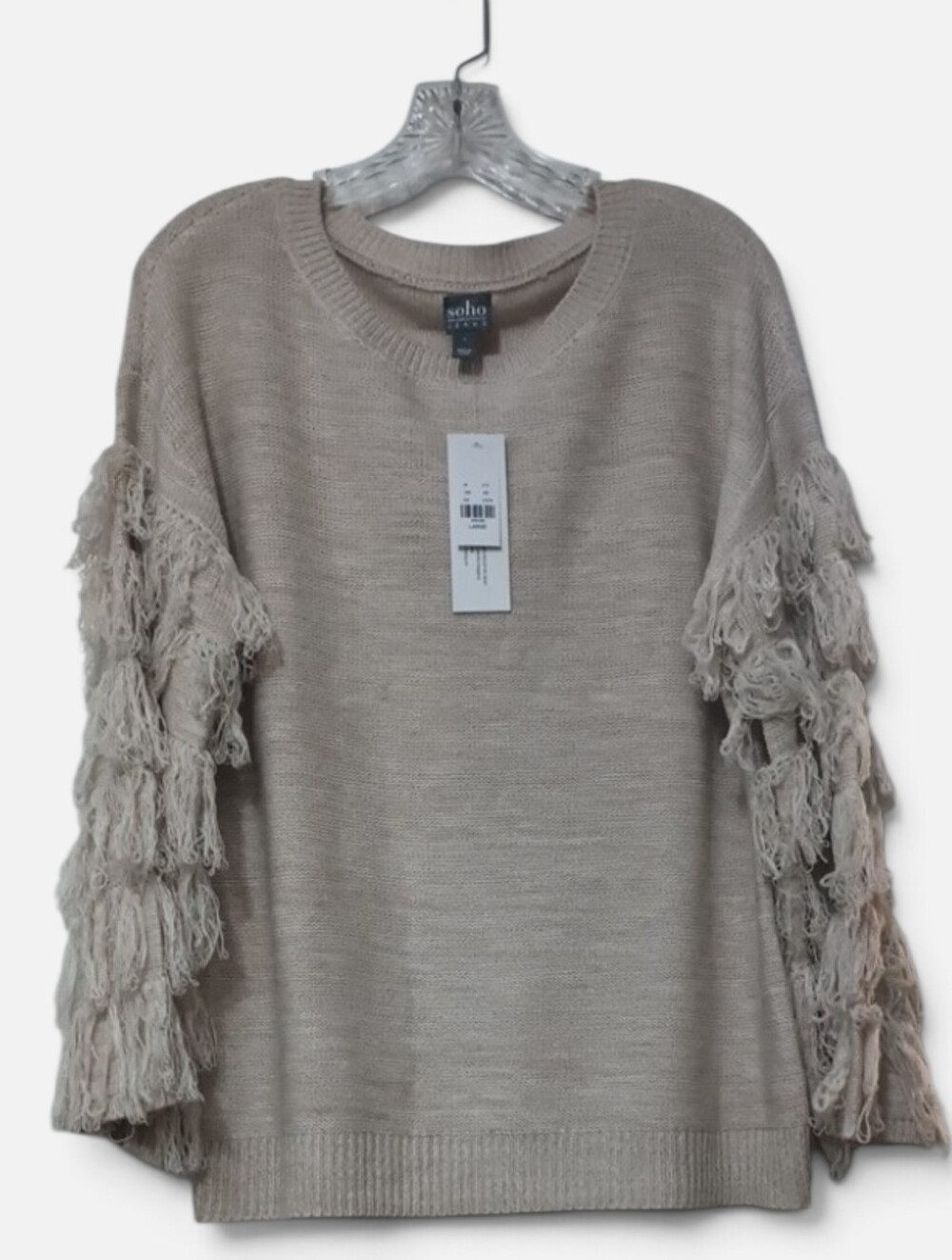 NY&C SOHO Beige Fringe Sleeve Crewneck Sweater